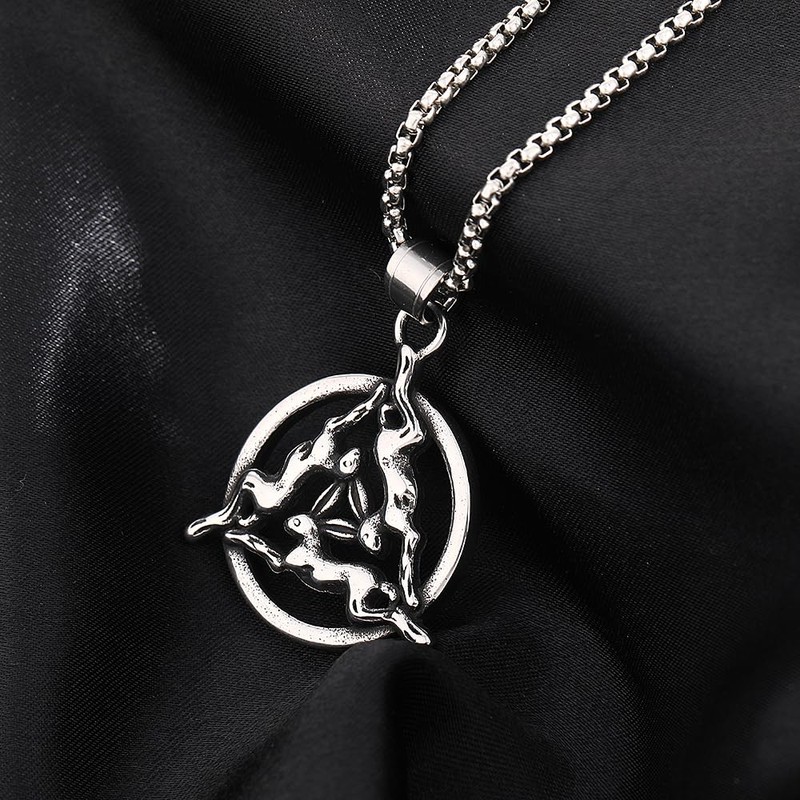 YWMAN Three Hares Necklace, Celtic Triple Hares Pendant, Stainless Steel