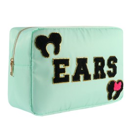 Dealkion Mouse Ears Bag Travel Case Hair Accessories Organizer Bow Mouse Ears Headbands Holder Storage Nylon Large Chenille Letter Makeup Bag Park Travel Essentials Gifts for Women