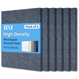 BXI Sound Absorber - 16 X 12 X 3/8 Inches 6 Pack High Density Acoustic Absorption Panel, Sound Absorbing Panels Reduce Echo Reverb, Tackable Acoustic Panels for Wall and Ceiling Acoustic Treatment