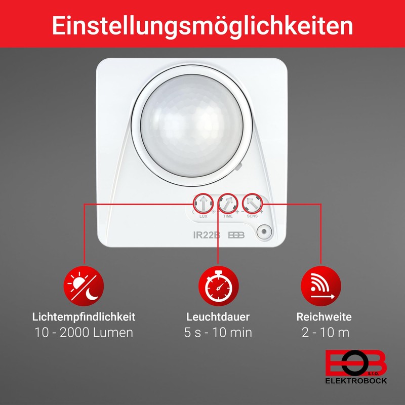 ELEKTROBOCK IR22B Infrared Motion Detector | For Indoor 360° Detection