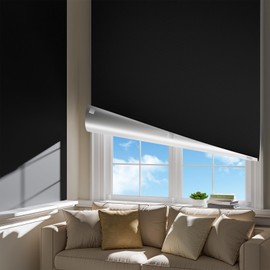 Cortinas opacas portátiles para recámara, fácil de instalar, sin taladros, cortinas negras y persianas para ventanas interiores con cintas de gancho y bucle mejoradas, cubierta de ventana 100% opaca