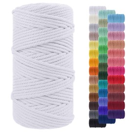 LEREATI Macrame Cord 5mm x 100m, Thick Macrame Rope Yarn Natural Cotton Cord, 4 Strand Twisted Colored String for Wall Hanging Plant Hanger DIY Crafts Boho Decor(White)