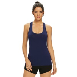 Femdouce Racerback Workout Tank top for Women Activewear Running top Yoga 4 Pack White/Grey/Navy/Black L