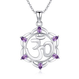 TANGPOET Crown Chakra Necklace for Women Sterling Silver Sahasrara Om Pendant with Amethyst Purple Healing Stone Lotus Spiritual Jewellery Gifts for Yoga Lovers on Mothers Day Birthday Christmas