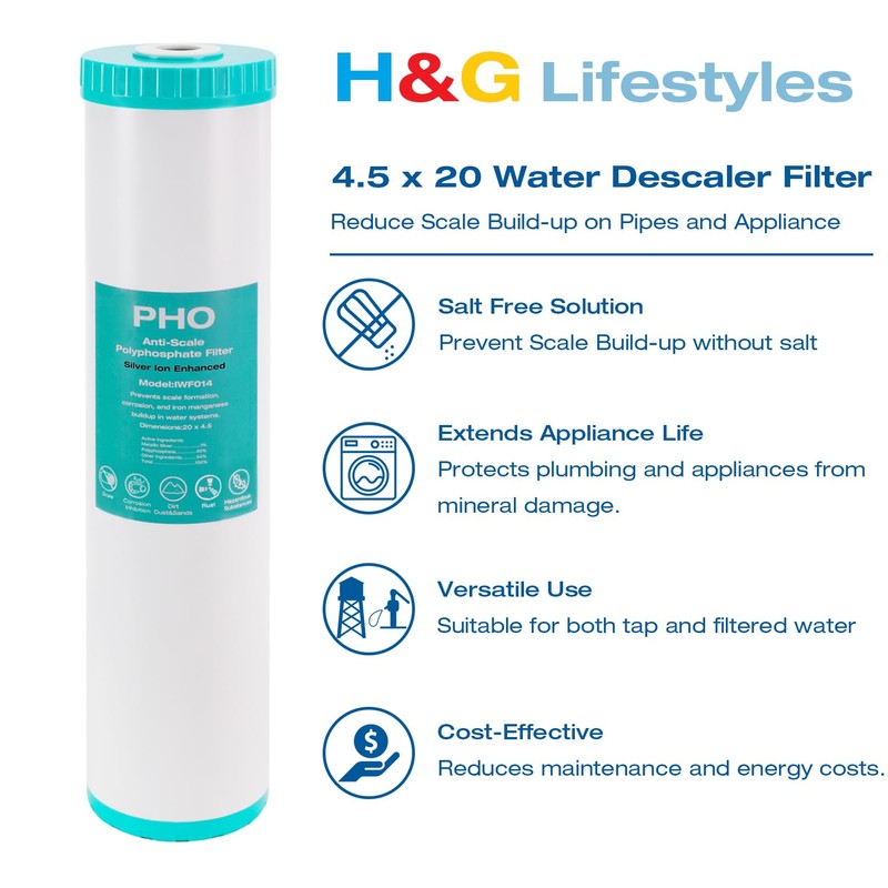 H&G Lifestyles Water Descaler Cartridge,Replacement for 20 x 4.5 Whole