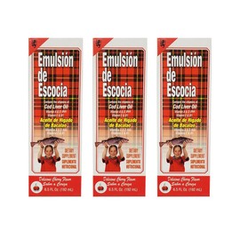 Emulsion de Escocia Cod Liver Oil Dietary Supplement. Rich in Vitamins A, D, E and B1. Cherry Flavoured. 6.5 Fl Oz / 192 mL. Pack of 3