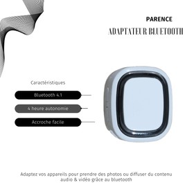 PARENCE - Bluetooth Adapter White - Turn your non-Bluetooth devices into instant wireless connections - Car Adapter, Speaker, AUX Socket