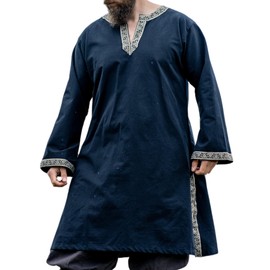 Leonardo Carbone® Halvor Tunic with Border - Medieval Clothing Men's Medieval Shirt, Casual Shirts Long Sleeves, Carnival Costume, Viking Tunic, LARP Clothing - 100% Cotton, black