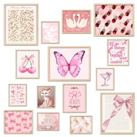 TRAMIN Coquette Room Decor - Aesthetic Pictures for Teen Girls' Bedroom, Pink Posters for Wall Decor, Stuff for Pink Room (UNFRAMED)