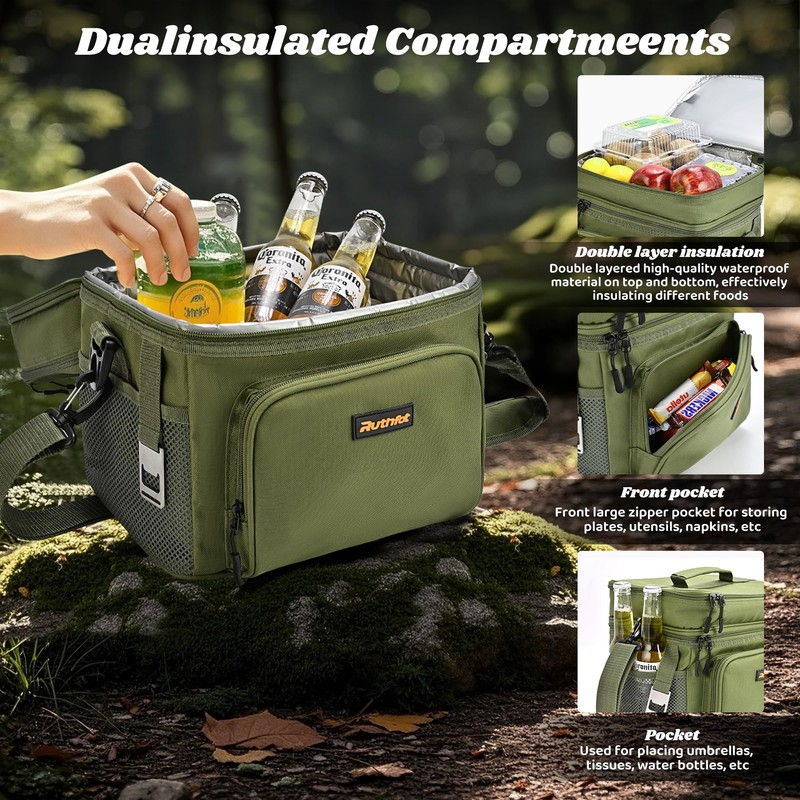 Ruthfot Double-Layer Insulated Cooler Foldable Lunch Box, Leakproof Cooler Bag