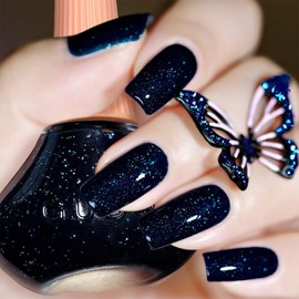 COSMOO Midnight Blue Glitter Nail Polish, 12ml Glitter Midnight Blue Quick Dry Nail Lacquer for Nail Art Varnish, 0.41 fl oz