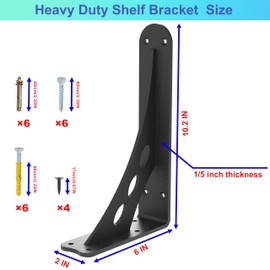 Neevolve Heavy Duty Shelf Brackets, Max Load 1000 Lbs 10 inch x 6 inch Black Shelf Bracket ,Floating Shelf Bracket（Set of 2） Countertop Support Brackets,Brackets for Shelves(10"x 6"Black)
