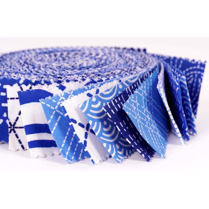 Soimoi 40Pcs Japanese Sashiko Print Precut Fabrics Strips Roll Up
