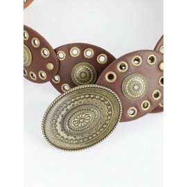 INOGIH Womens Wide Western Cowboy Disc Belt Vintage Cowgirl Concho Leather Belts Boho Style for Jeans Dress Skirt