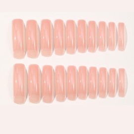 IMSOHOT Curved Press on Nails Long Square Fake Nails Glossy Nude False Nails Full Cover Glossy Acrylic Artificial Extra Long Stick on Nails for Women 24Pcs