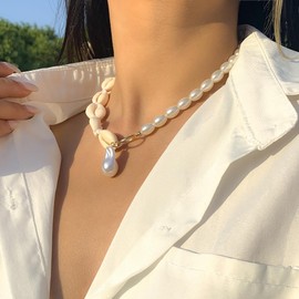Shell Necklace Summer Turtle Beach Necklaces for Women Pearl Shell Necklace Surfer Shell Choker For Women Summer Hawaiian Style Braided Rope Natural Shell Necklace for Women Teen Girl Gifts (Style 6)