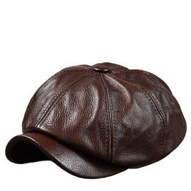 [LTG] 7987327 Genuine Leather Newsboy Hunting Hat, Men's Cap, Ashitano Joe, Stylish, Leather, Black, Dark Brown, Camel, Black, Brown, dark brown