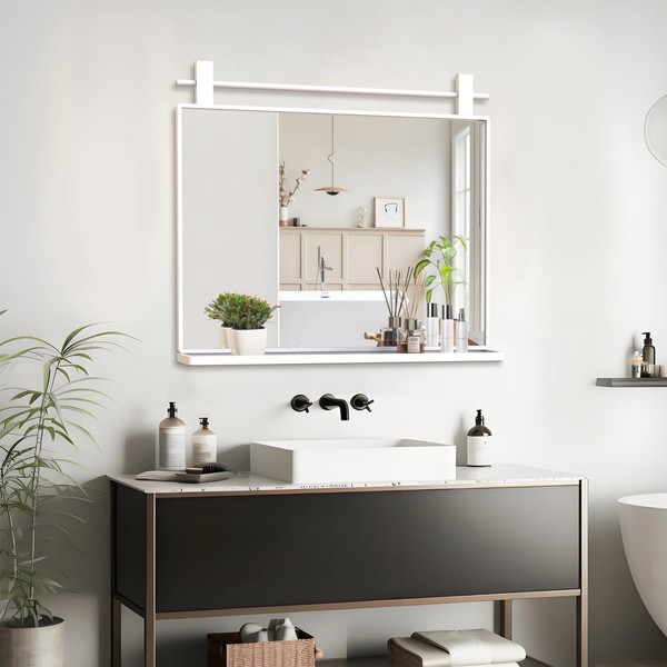 LETSFIELD Bathroom Mirrors with Shelf, 32" x 28" Wall Mirror