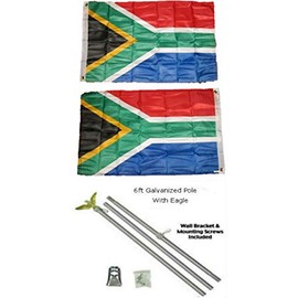 JumpingLight 2x3 Foot South Africa African 2ply Flag Galvanized Pole Kit Eagle Top - Black Lives Matter - Pan-African Black Liberation UNIA Flag