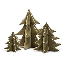 Two's Company Set of 3 Hand-Crafted Plush Christmas Trees with White Pom Poms
