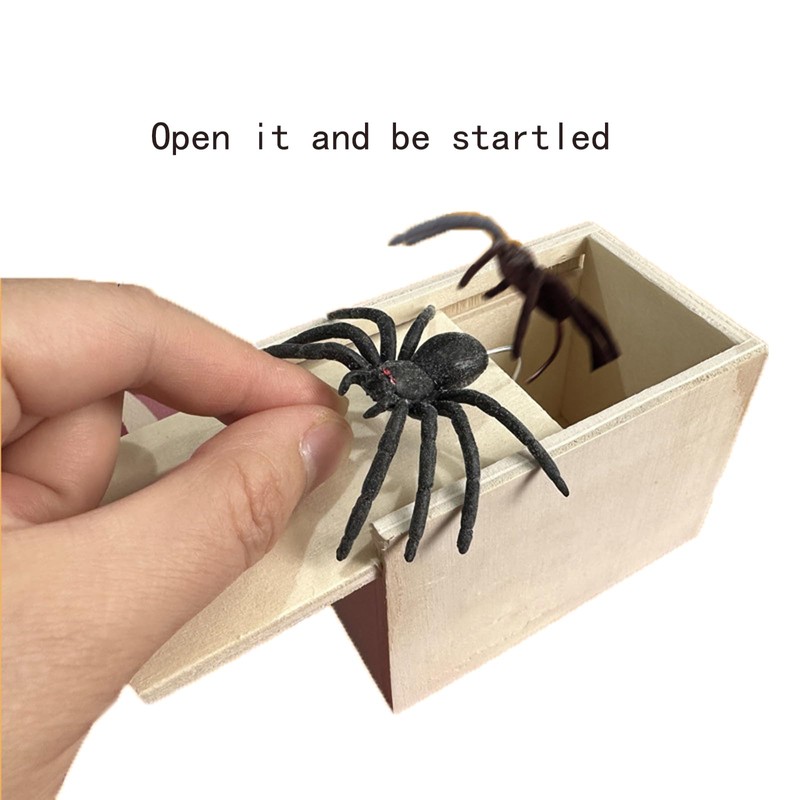 Rubber Spider Trick Box, Handmade Wooden Trick Surprise Box Spider