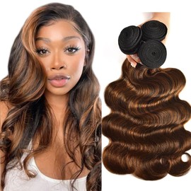 Peenoll Human Hair Bundles 8 10 12 Inch Chocolate Brown P4/30 Body Wave Bundles Human Hair 100% Unprocessed Soft Sewn In Hair for Black Women with Double Weft
