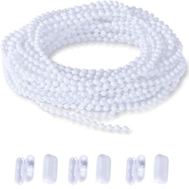 12m Roller Blind Bead Chain Cord with 6 Connectors,Replacement Plastic Beaded Rope for Vertical or Roman Shades, Window Curtain Repair Accessory (White)