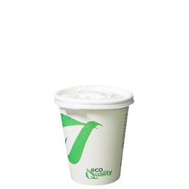 10 oz Compostable Paper Cups with White Flat Lids - Biodegradable Disposable White Paper Coffee Cups PLA Lined - Eco-friendly Hot and Cold Drinking Cups (200)