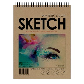 Design Ideation Watercolor Sketch Book. Spiral Bound, Watercolor Paper Sketchbook for Pencil, Ink, Marker, Charcoal and Watercolor Paints. Great for Art, Design and Education. (8.5" x 11")