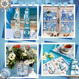 Dispowreath 16 Sheets Nautical Ocean Summer Rub on Transfers for Crafts 6x6 Inch Sea Animal Rub on Transfers Stickers Furniture Stickers Decals for Home Paper Wood DIY Craft Office