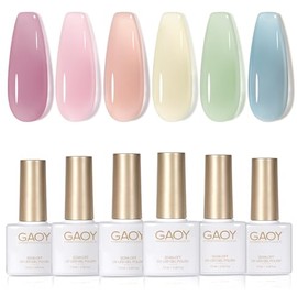 GAOY Pink Jelly Nude Gel Esmalte de Uñas Set, 6 Colores Transparentes Pura Azul Púrpura Kit de Uñas de Gel para Salón y Arte de Uñas Diy En Casa