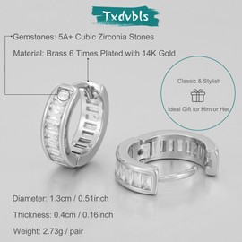 Txdvbls Silver Hoop Earrings Cartilage Mens Huggie Earrings Baguette Cubic Zirconia Hypoallergenic Earrings Hoops for Men
