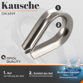 OPIOL QUALITY® Thimble similar to DIN 6899 Ø 2 mm made of stainless steel A4 V4A (20 pieces) wire rope sleeves thimbles wire rope thimbles rope eyelet