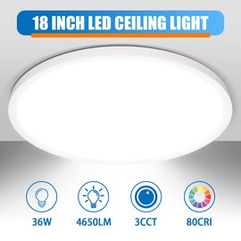 Allsmartlife LED Flush Mount Ceiling Light 4-Pack, 18 inch Thin Round Flat Panel Light 36W 4650lm, 3000K/4000K/6500K Dimmable, White Light Fixtures Ceiling Mount for Kitchen, Bedroom