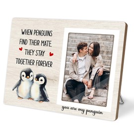 Penguin Gifts, Engagement Picture Frame, Wedding Gifts for Couple, Valentine's Gift for Him Her, Anniversary Couple Gifts, Penguin Love Gifts Photo Frame, fits 4x6 Photo, when Penguins Find Their Mate They Stay Together Forever