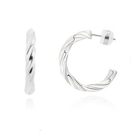 Milan Chiva Silver Hoop Statement Earrings for Women 14K Plated Twist Rope Open Huggie Minimalist Jewelry MCE-1043BWG