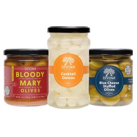 DIVINA Mixology Kit, Bloody Mary 6.7 oz, Blue Cheese Olives 7.8 oz, Cocktail Onions 10.6 oz, (3-Pack)