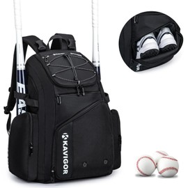 KAVIGOR Baseball Bag for Youth and Adult, Softball Bag 50L Large Capacity Holds 4 Bats, Equipment Backpack with Shoes Compartment