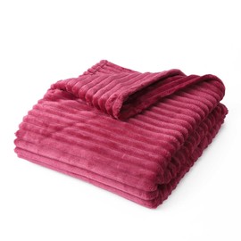Aksod Soft Flannel Throw Blanket Burgundy Cozy Warm Microfiber Couch Blankets Ribbed Fleece Solid Color Fuzzy Blankets and Throws (Burgundy, 47''*79'')