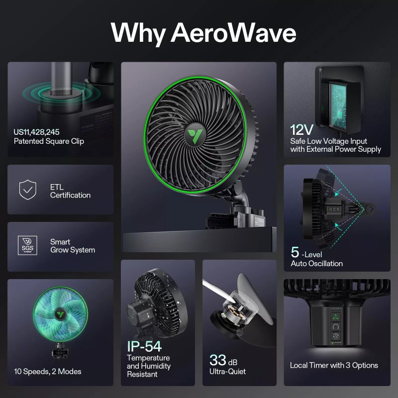 VIVOSUN AeroWave E6 Gen2 6" Grow Tent Clip Fan 5/10
