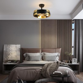 Modern Semi-Flush Mount Ceiling Fan with Light,Black & Gold Modern fandelier ceiling fan with light,Quiet Motor with 3-Speed Settings, Stylish Home Decor for Bedroom, Living Room, or Dining Room