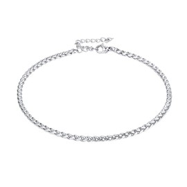 FaithHeart Summer Anklet 3 mm Wide Stainless Steel / 18 Carat Gold-Plated Anklet Curb Chain / White Chain / Cork / Venetian Chain with Engraving for Women and Girls, Stainless Steel