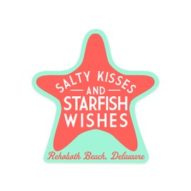 Die Cut Sticker Rehoboth Beach, Delaware, Salty Kisses and Starfish Wishes, Simply Said, Contour Vinyl Sticker 3 to 6 inches, (Waterproof Decal for Cars, Water Bottles, Laptops, Coolers), Large