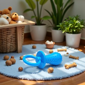 Kryoflare Dog Chew Toy, Blue Bell-Shaped Rubber Pacifier, Bite Resistant Training Toy for Puppies and Cats