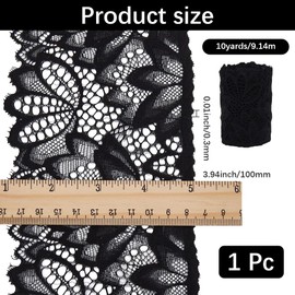 CABODYALS 9.14M 11cm Black Elastic Lace Trim Vintage Floral Edge Trimmings Embroidered Applique Fabric Nylon Stretchy Wide Mesh Ribbons for Sewing Making Clothing Accessories Home Decor Diy Craft