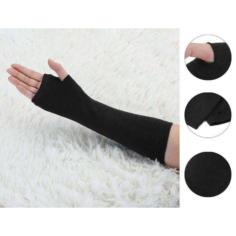 Allegra K Black Long Fingerless Typing Writing Gloves Winter Arm