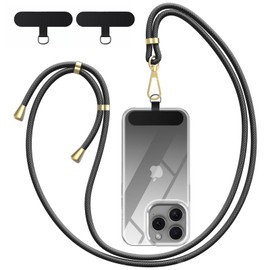 Rockbamb Crossbody Phone Lanyard Strap with 2 Pack Patchs, Adjustable Universal Nylon Neck Strap Compatible with Most Smartphones and Cases, Black