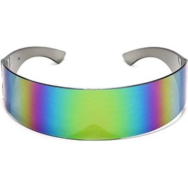 In Touch With Style Futuristic Shield Sunglasses Monoblock Cyclops 100% UV400 (Green Rainbow, UV400)