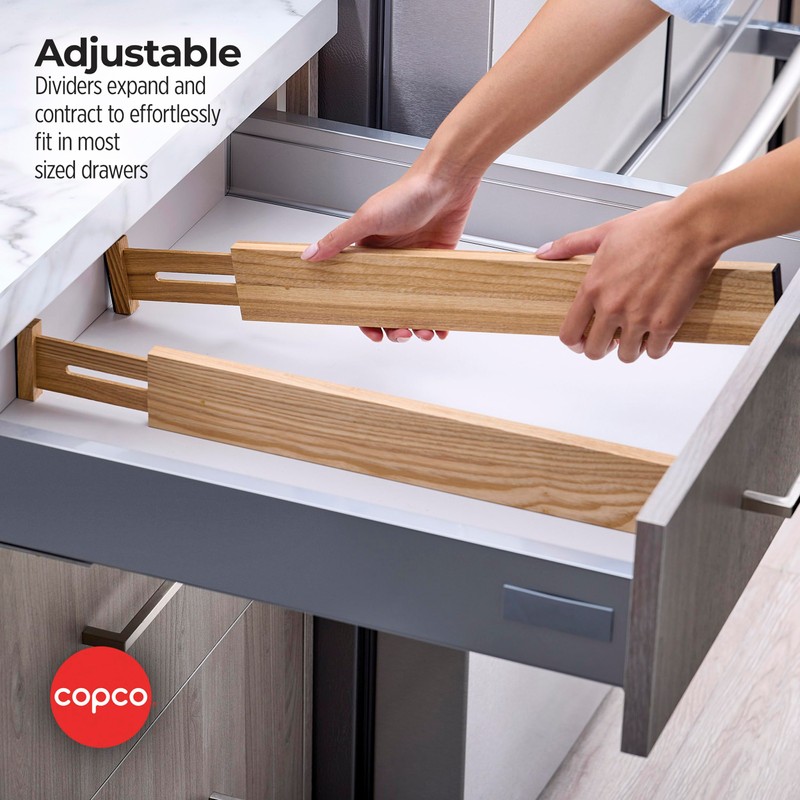 Copco Kitchen Drawer Dividers, Sprin Loaded, Utensil Organizers, Adjustable Drawer