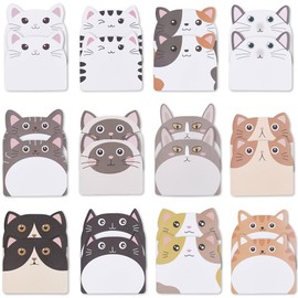 SOFPLATE 720Pcs Kitty Sticky Notes Animal Shaped Notepads Bulk Assorted Cat Self-Stick Kawaii Cartoon Writing Reminder Page Markers Flags Cute Memo Pads for School Classroom Wall Home Office Planning